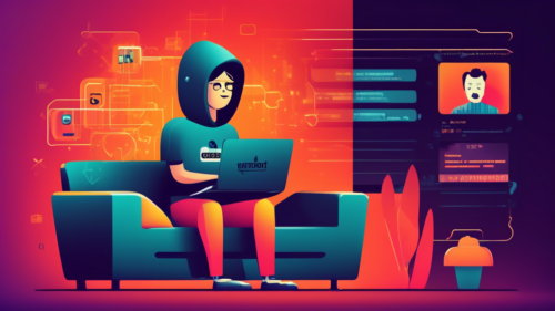 Create an image of a person comfortably sitting on a couch with a laptop, using CyberGhost VPN. The screen shows Netflix being successfully unblocked, with various movie and TV show thumbnails displayed. The background features subtle cyber security elements, like locks and encrypted data symbols, to emphasize the VPN's role.