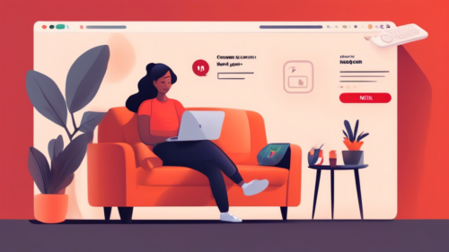 Create an image of a person sitting on a cozy sofa with a remote in one hand and a laptop open on their lap, displaying a Netflix login screen. Around them, include step-by-step icons or illustrations representing actions like connecting to Wi-Fi, entering login details, navigating through a user-friendly interface, and finally selecting a show to watch on Netflix. The background should feature a relaxing living room setting with a television displaying the Netflix logo.